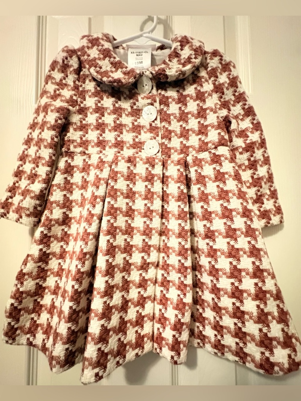 Toddler Houndstooth Coat - Rust & Cream